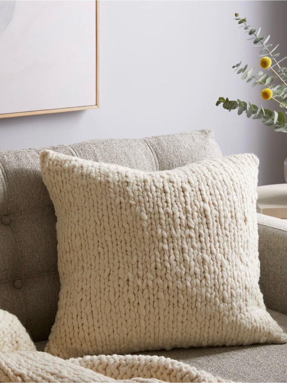 NWYT Quince Chunky Hand Knit Wool Pillow Cover IVORY $60